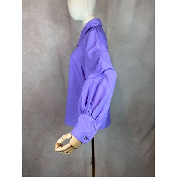 Vintage 1970s Dagger Top Bishop Sleeve Mod MCM Plus Size Large Disco Purple - Picture 5 of 9